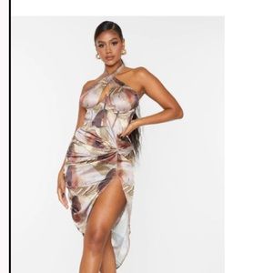 brown/nude underbust midi evening/brunch dress.